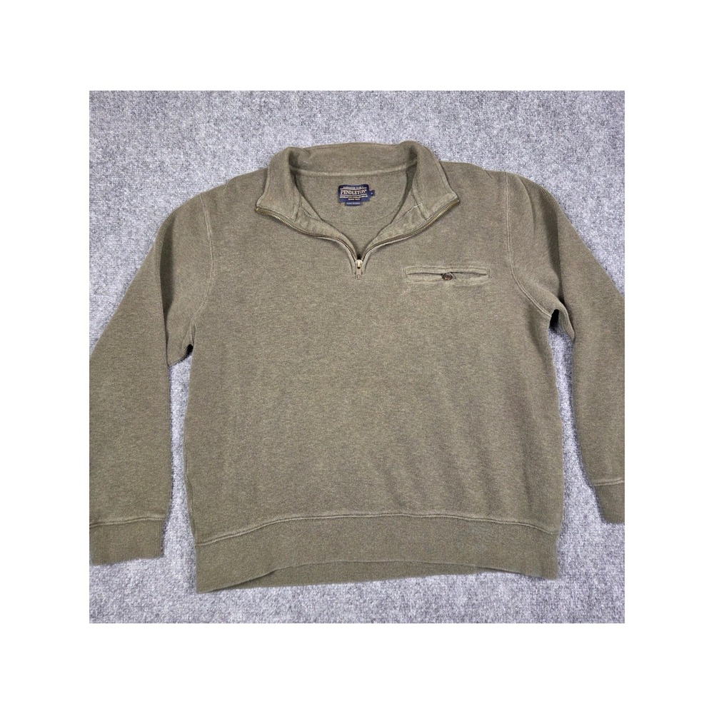 Pendleton Quarter Zip Pullover Mens Medium Olive Green Chest Pocket Sweater